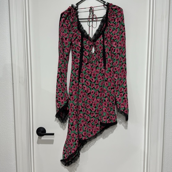 For Love and Lemons Brunello Asymmetrical Floral Black and Pink Dress - XS - Picture 5 of 6